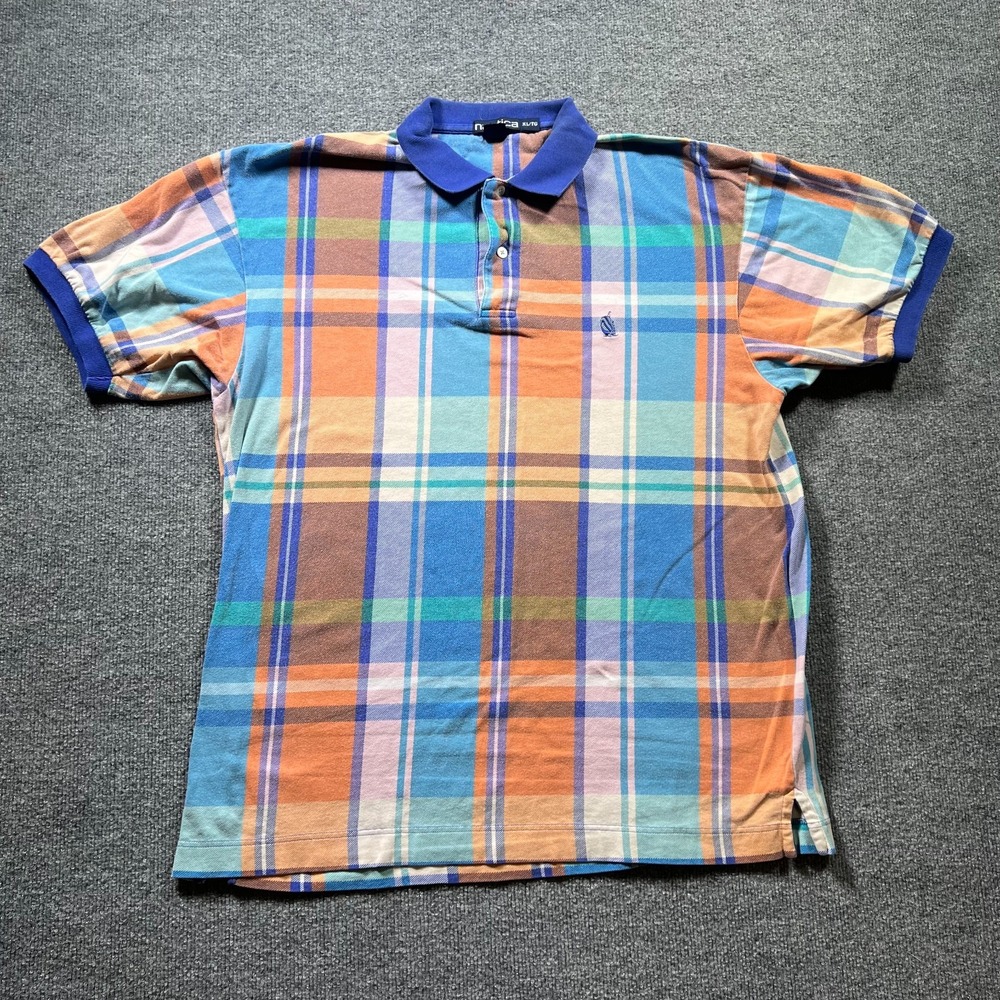 Nautica Polo Shirt Mens XL Multicolor Plaid 100% Cotton Short Sleeve Golf Preppy